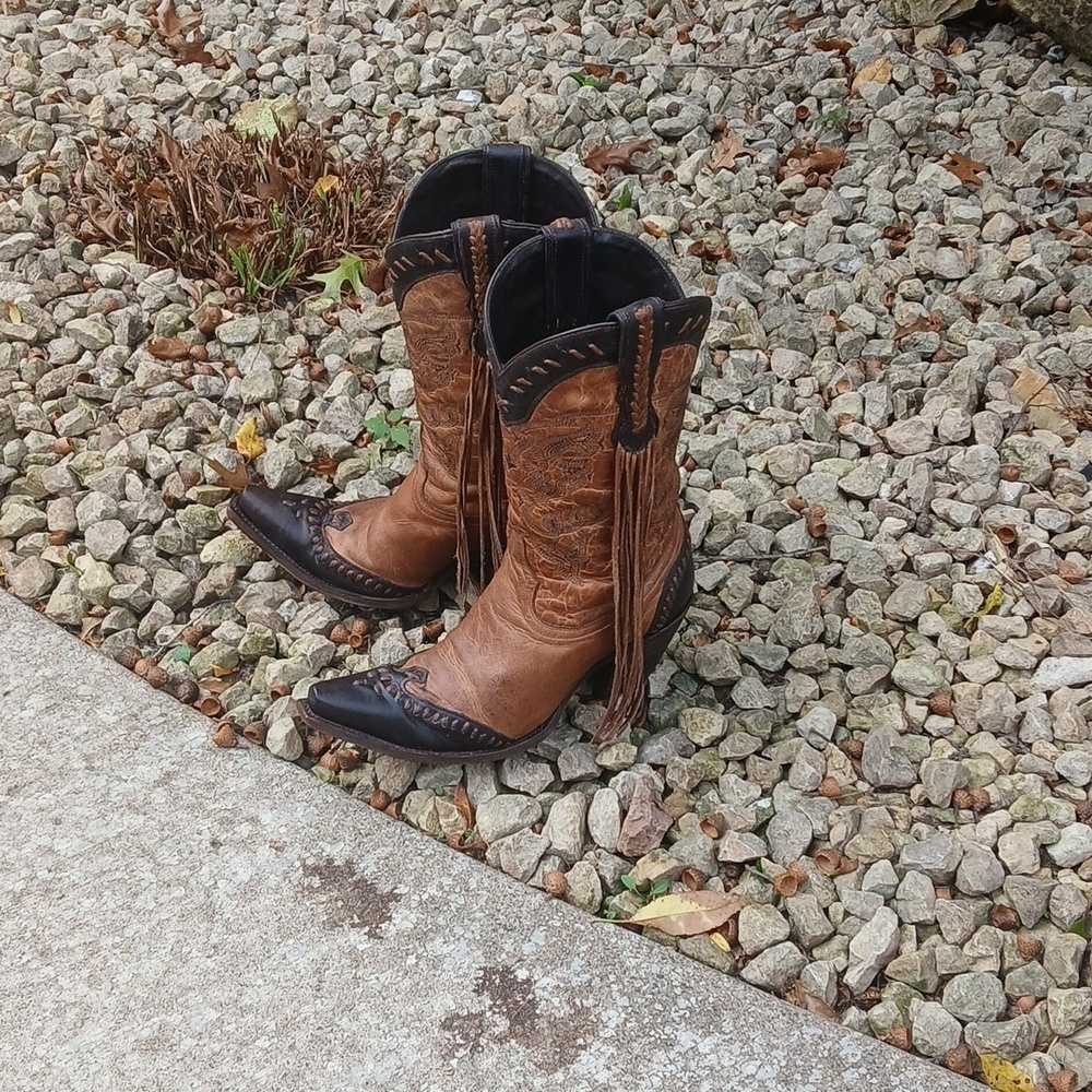 Lucchese Bootmaker Wingtip Natural Tucson Calf fringe cowgirl boots M5023 sz 9 - Picture 13 of 16